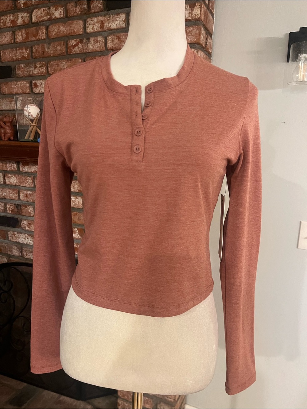 Yogalicious $42 Long-Sleeve Henley Top in Dusty Rose